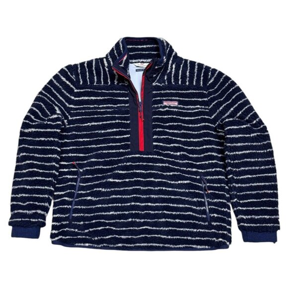 Vineyard Vines Jackets & Blazers - Vineyard Vines SHERPA The Shep Shirt Striped Fleece Blue Jacket Womens Medium